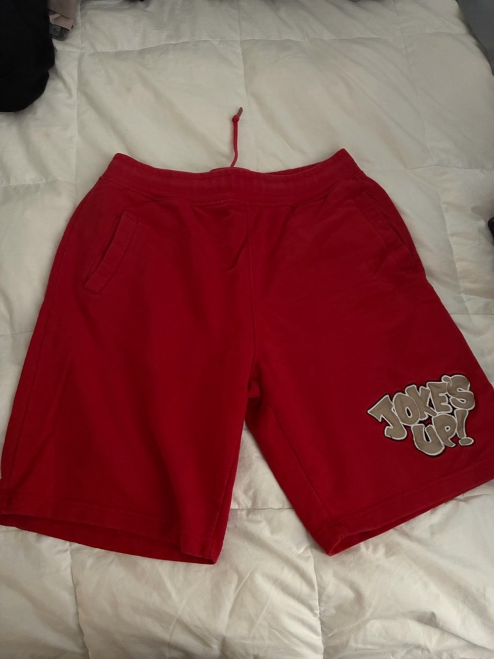 Red Men's Graphic Fleece Shorts - Jokes Up